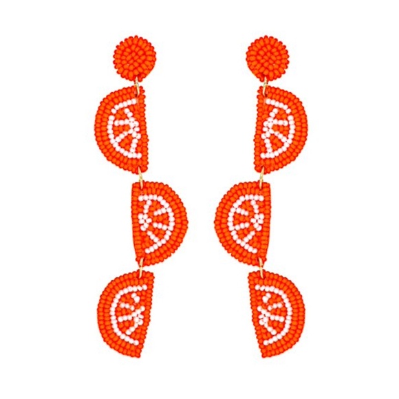 Beaded Orange Earring, Seed Bead Fruit Earring, Orange - Picture 1 of 2